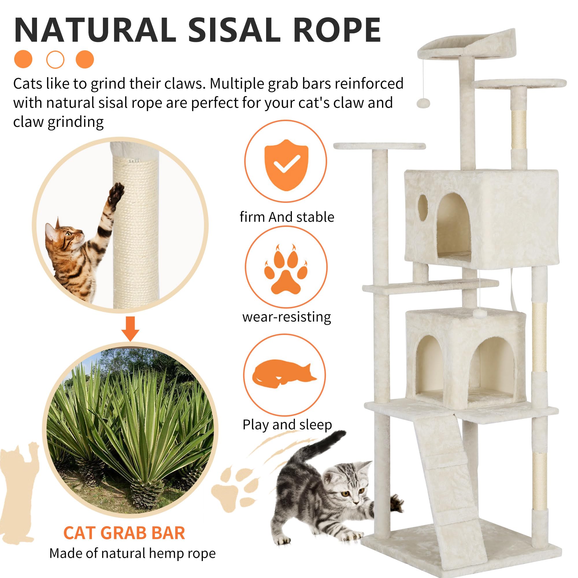 Bestpet 81In Cat Tree Tower For Indoor Cats,Multi-Level Cat Furniture Activity Center With Cat Scratching Posts Stand House Cat